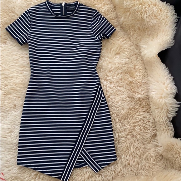 Akira Chicago Black Label Navy White Striped Dress - Picture 2 of 4